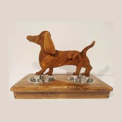 Dachshund water&food stand - dark walnut