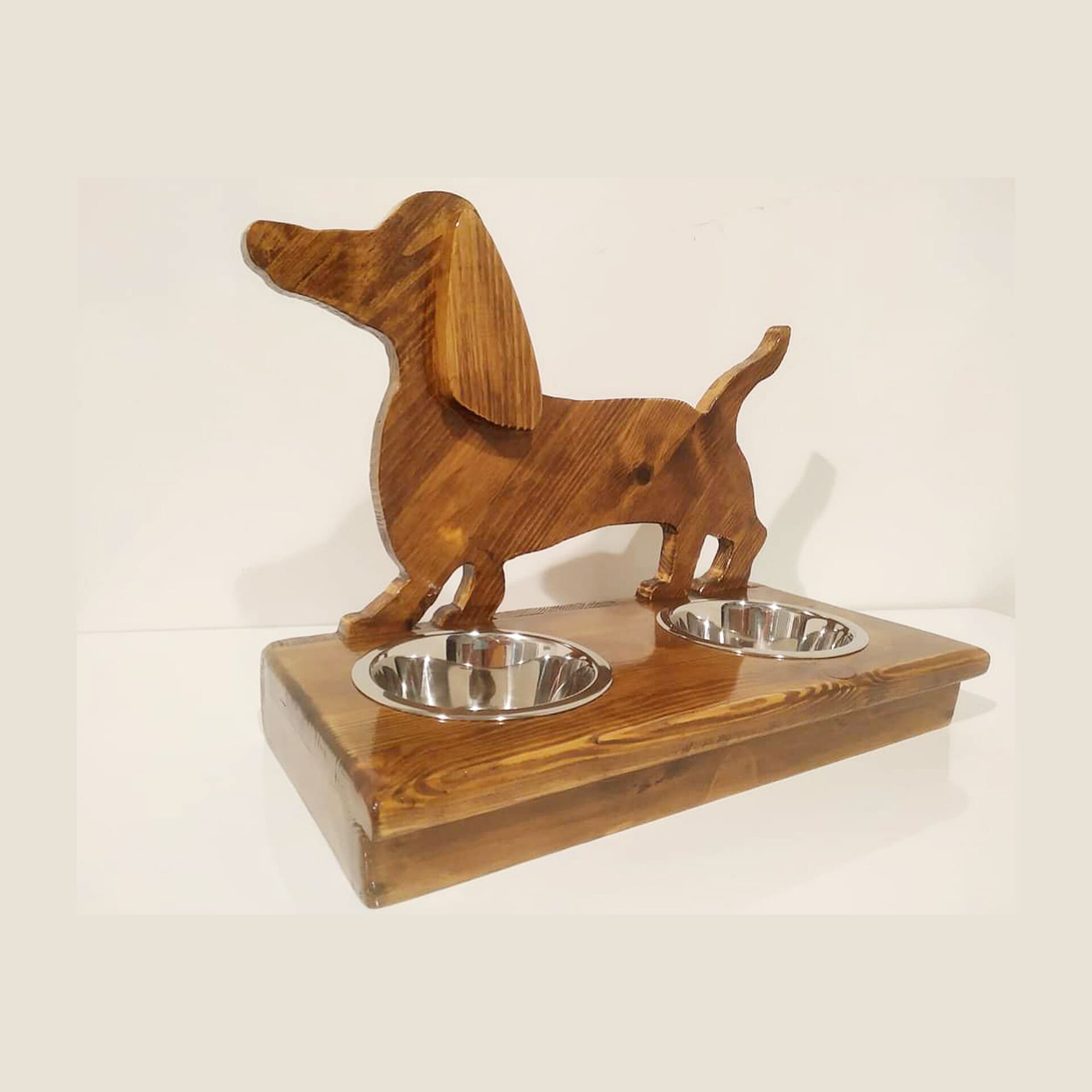 Dachshund water&food stand - dark walnut