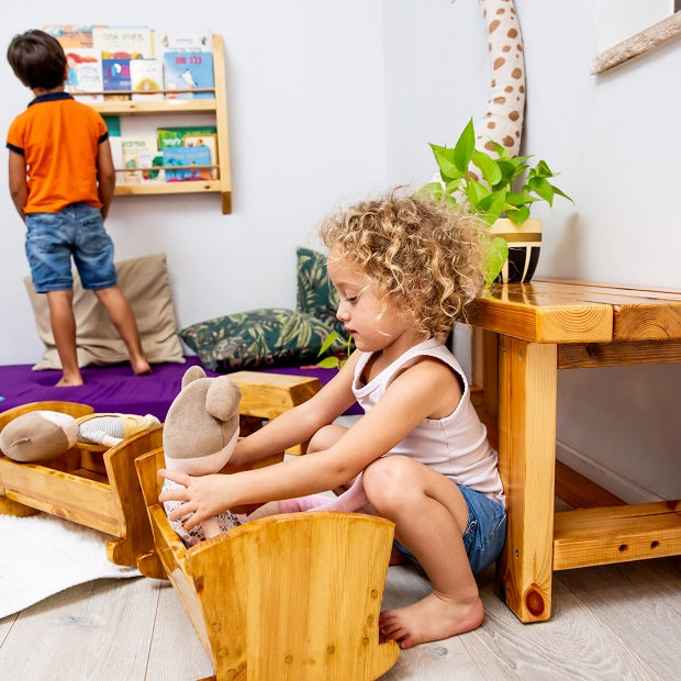 doll cradle - heart - dark walnut